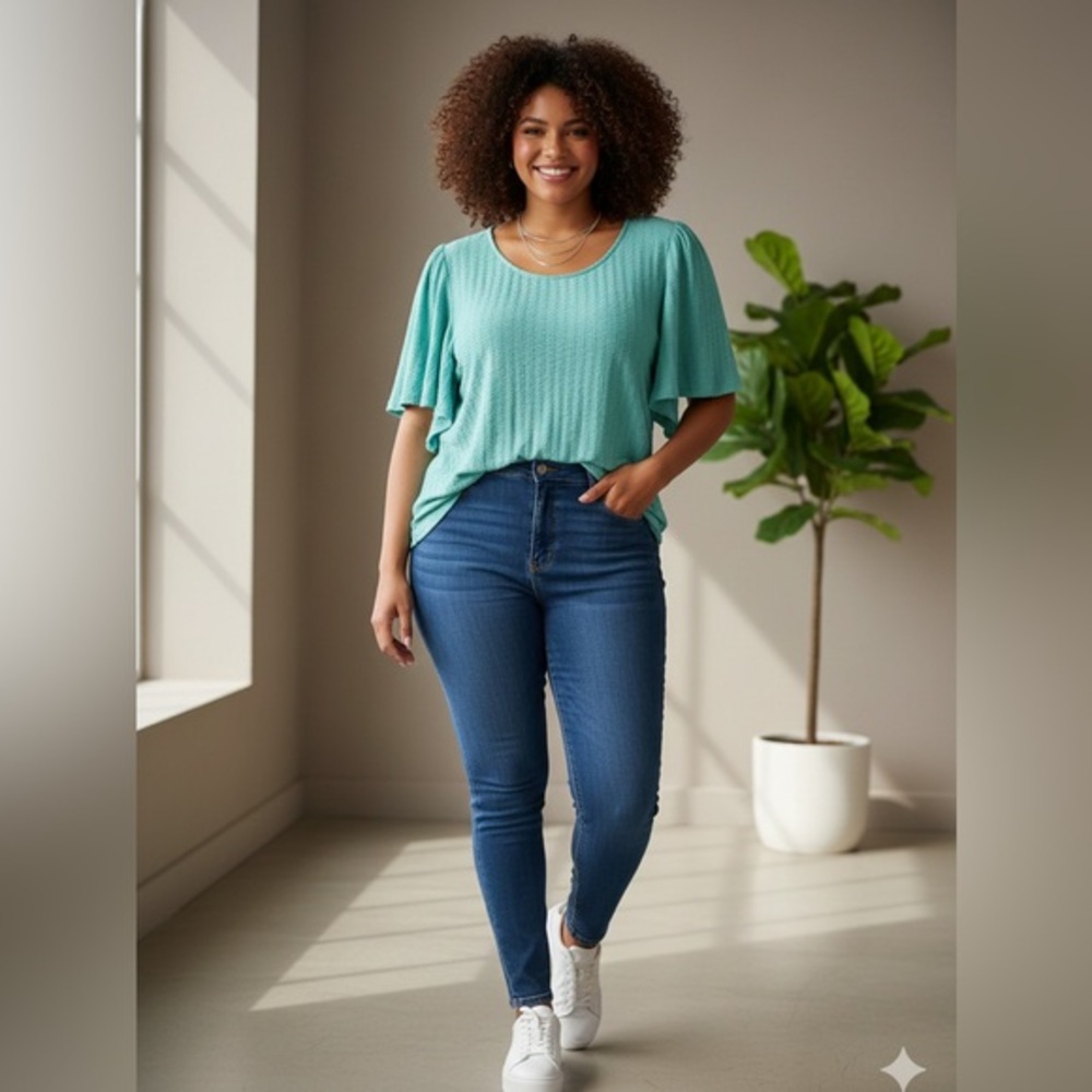 Easel‎ Turquoise Textured Top